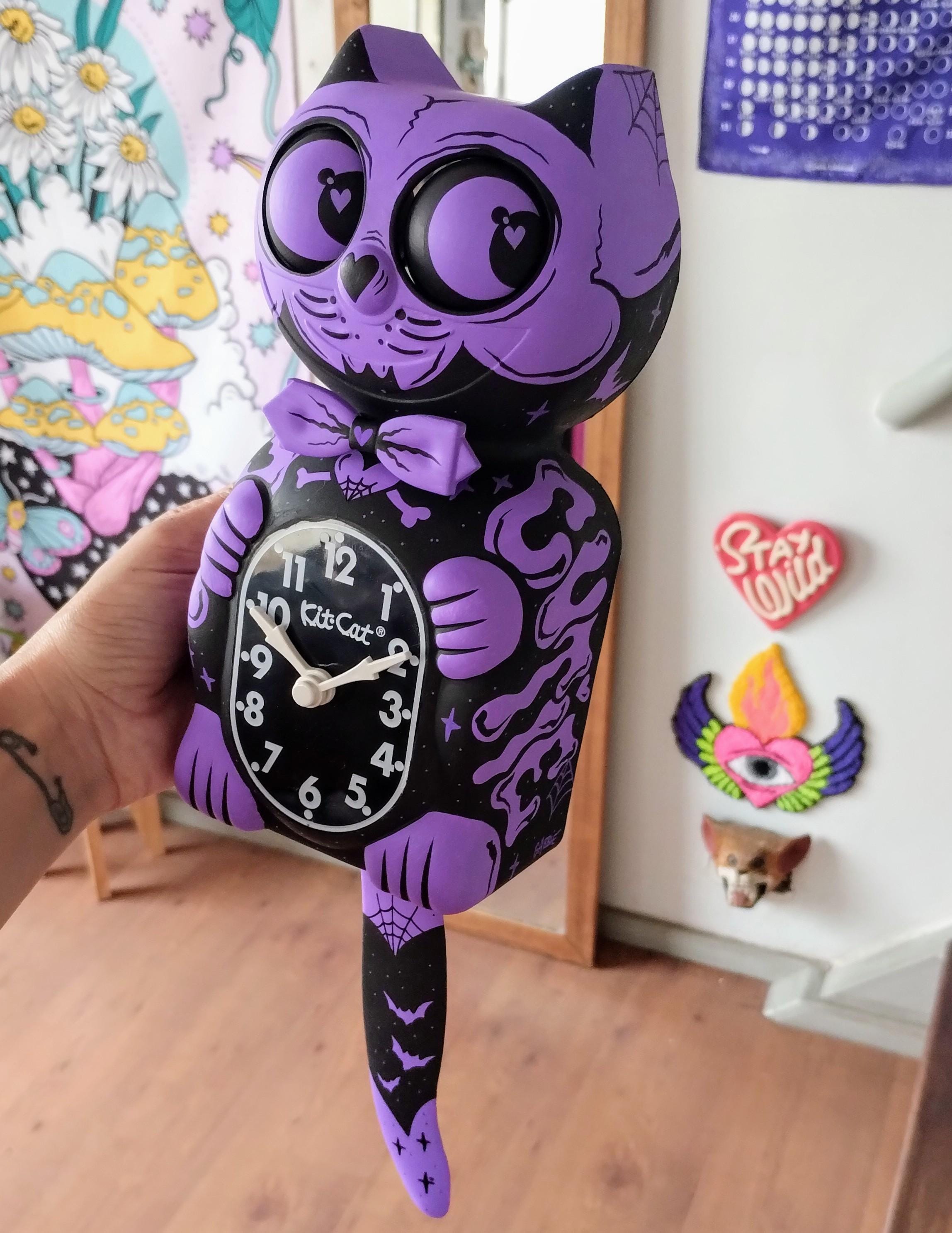 Purple Creepy Cutie Kit-cat Klock© Custom Clock - Original Art