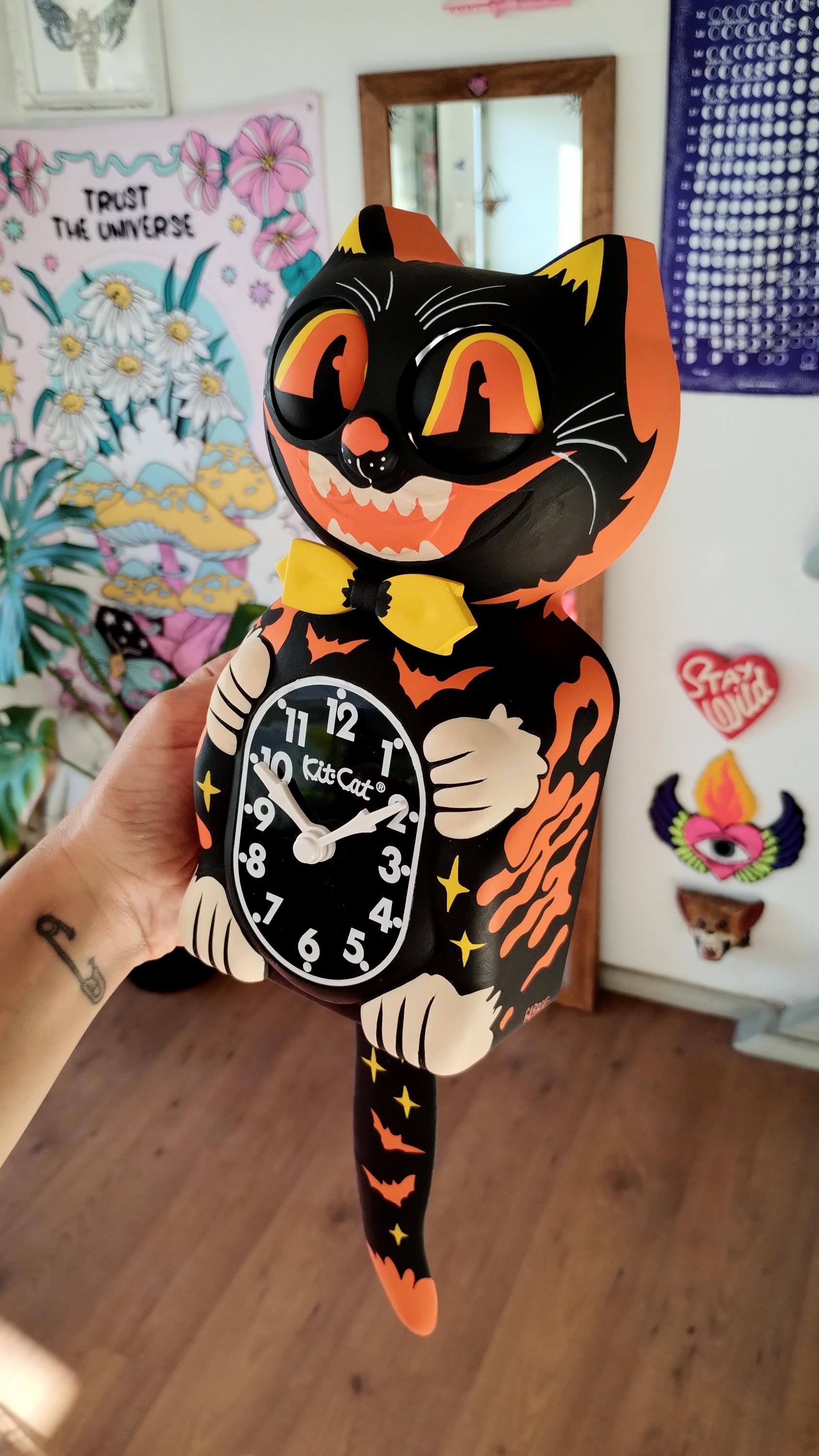 不気味な猫のビンテージ ハロウィーン キットキャット クロック