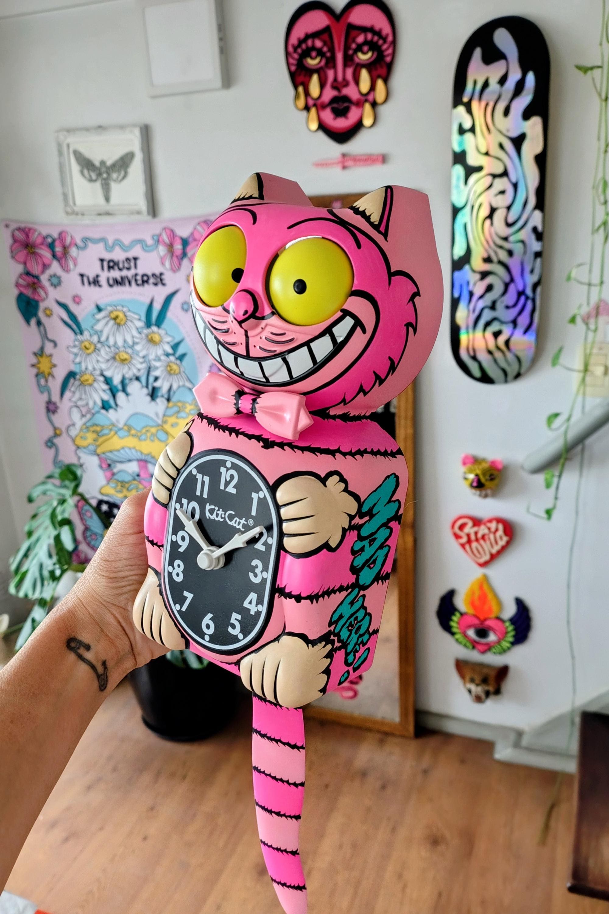 Pink Cheshire Cat Kit-cat Klock© Custom Clock - Original Art