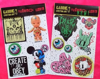 Die-Cut Vinyl Stickers Pack Outdoor Waterproof - Girl Power, Sphynx Cat, Kewpie Doll, Zombie Mickey, Black Metal, Punk - Create or Obey