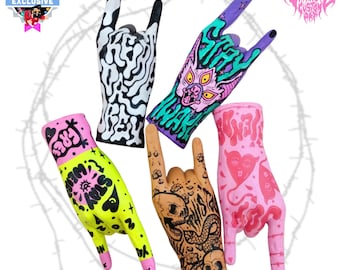 Resin Rockin' Hands Decoration - Original Art Custom Painted - Collab with Kranion Deco - DesignerCon Las Vegas Exclusives - One of a kind!