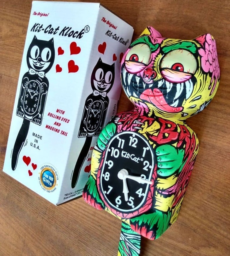 Kit-Cat Klock© Custom Clock Original Art Custom Painted Zombie Kitty Cat Creepy Horror Monster Original Gift x Gabbie One of a kind 画像 2