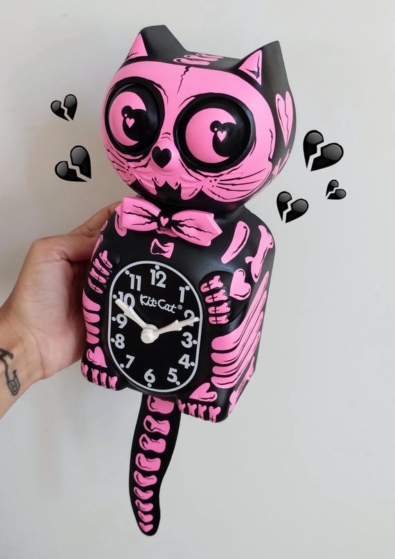 Pink Girl Skeleton Kit-cat Klock© Custom Clock - Horror Cute Skull