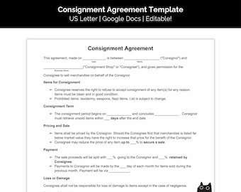 Basic Consignment Agreement Template | Edit in Google Docs
