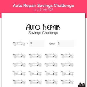 Car Maintenance Savings Challenge, Auto Repair Savings Tracker, A6 Cash Envelope Insert