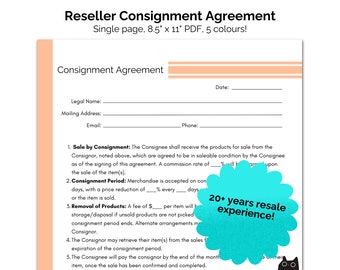 Consignment Agreement Printable: Small Business Reseller Contract (PDF)