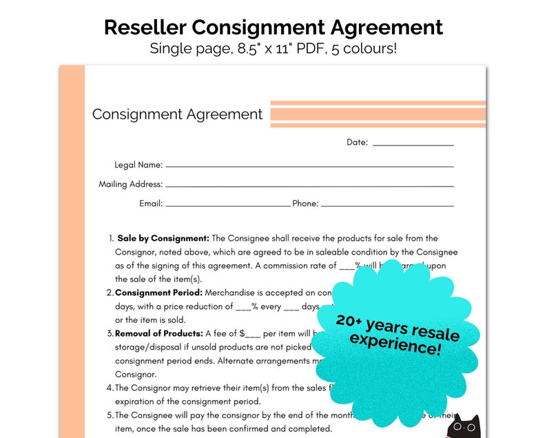 Simple Consignment Email Consignment Agreement Printable: Small Business Reseller Contract (PDF ...