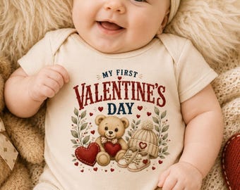 Body para bebé para mi primer día de San Valentín / Body orgánico para bebé / Regalo de San Valentín para bebé / Conjunto para recién nacido / Regalo para baby shower