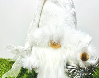 Memorial Angel Gnome, Remembrance Gift, Photo Ornament Gnome, Sympathy Gift, In Loving Memory Decor, Handmade White Gnome - Funeral Decor