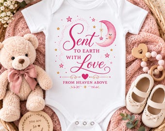 Met liefde verzonden naar de aarde, babymeisje | Christelijke outfit voor babymeisjes | Kraamcadeau Heaven Boven | Newborn-outfit Faith | Roze babyromper