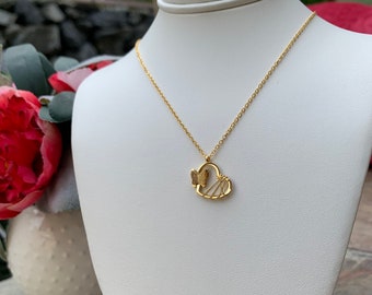 Dainty Butterfly Heart Pendant Necklace: Gold/Rose Gold Plated