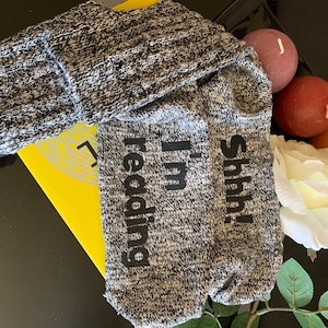Graphic socks for anyone,  book nerd socks, book lover socks, Shhh! I&#39;m reading socks, funny reading sucks, book lovers gift, bookish gift