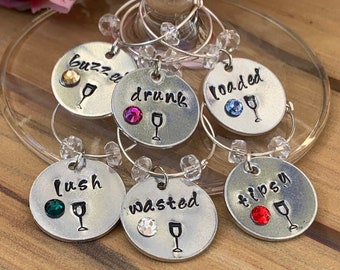 Wine glass charms, personalized wine tasting party glass charms, bachelorette funny wine glass charms, bridal shower favors, wine lover gift