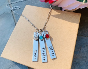 Name bar necklace, custom necklace with kids name ,personalized  family necklace, gift for mom, birthstone necklace, custom grandma necklace