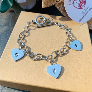 Personalized Initial Heart Charm Bracelet: Stainless Steel Family Bracelet
