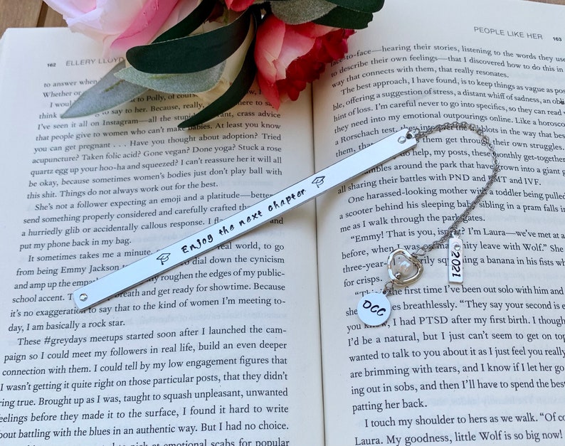 Personalized metal Bookmark, Retirement Gift For Women, Enjoy The Next Chapter, Graduation, wedding bookmark. image 7