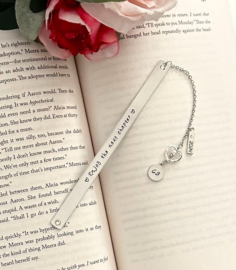 Personalized metal Bookmark, Retirement Gift For Women, Enjoy The Next Chapter, Graduation, wedding bookmark. image 3