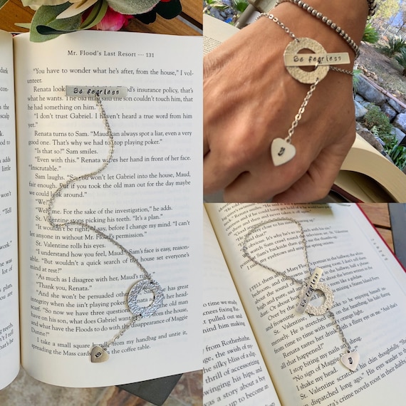 Personalized Bookmark Bracelet, Initial Charm, Book Lover Gift