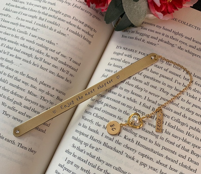 Personalized metal Bookmark, Retirement Gift For Women, Enjoy The Next Chapter, Graduation, wedding bookmark. image 9