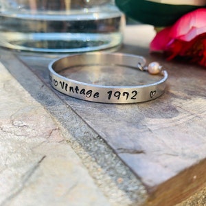 Personalized Hand stamped birthday bracelet, Vintage aged to perfection, engraved cuff, name bracelet, friend birthday gift, birthday gift