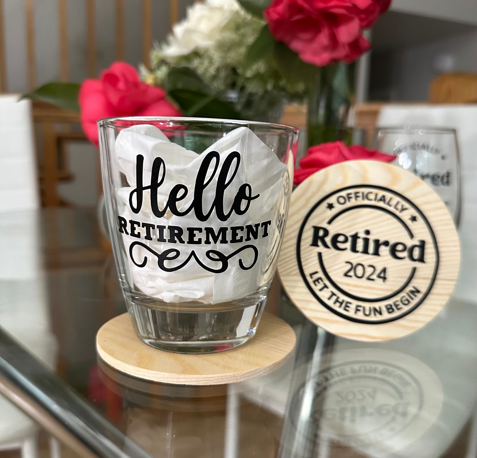 Retirement Glass Personalized Retirement Wine Glass: UV DTF Gift With Optional Coaster ...
