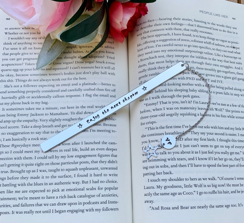 Personalized metal Bookmark, Retirement Gift For Women, Enjoy The Next Chapter, Graduation, wedding bookmark. image 5