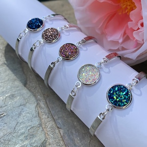 Druzy bangles, natural geode stone jewelry, druzy silver bangle, silver druzy bracelet