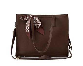 Women Handbag, Vegan Leather Bag, Chocolate Brown Purse, Italian Design Bag, Designer Zipper Tote, Medium Shoulder Bag, Stylish Work Bag