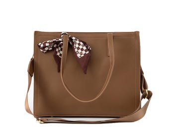 Vegan Leather Handbag, Taupe Shoulder Bag, Structured Work Tote, Designer Crossbody Purse, Everyday Bag, Italian Style Purse, Vegan Tote