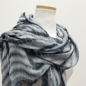 Hand tie dye Viscose Rayon scarf / Black White Grey colors / Natural fiber