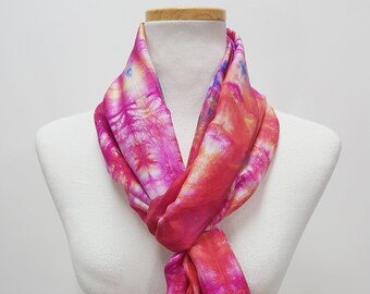 Hand dyed  Habotai Silk Scarf / Red  Blue  Yellow Muti Colors / 8mm Silk Habotai Fabric used