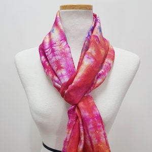 Hand dyed  Habotai Silk Scarf / Red  Blue  Yellow Muti Colors / 8mm Silk Habotai Fabric used