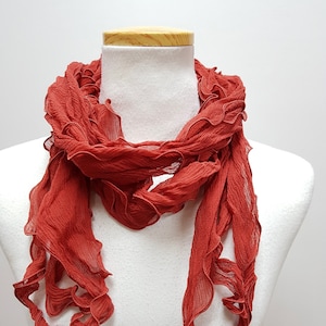 Hand Dyed Chiffon Silk Scarf / 3 Rayered Interlocked Finish / Light Burgundy Color