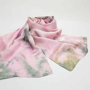 Tie dye Silk Satin Scarf / Lt.Pink, Light Green Colors / 100% Silk