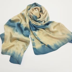 Indigo Silk Satin Scarf / Natural hand dyed / Natural Indigo + Onion Tie dye