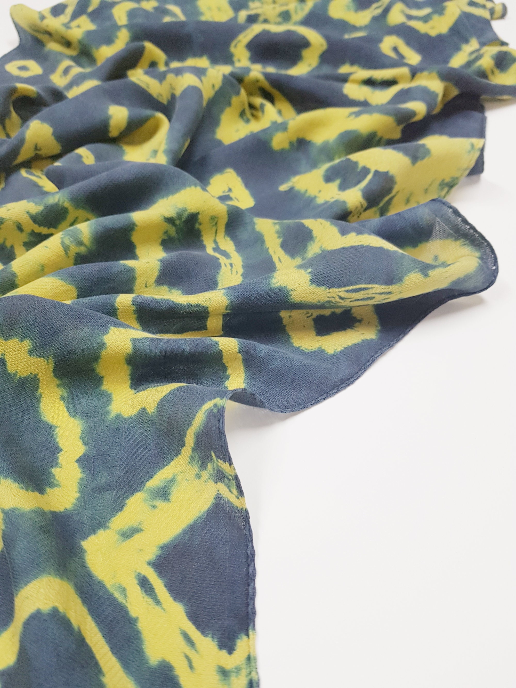 Natural Indigo Dye Scarf/ Tie Dye Mesh Twill Silk Scarf / Hand Dyed