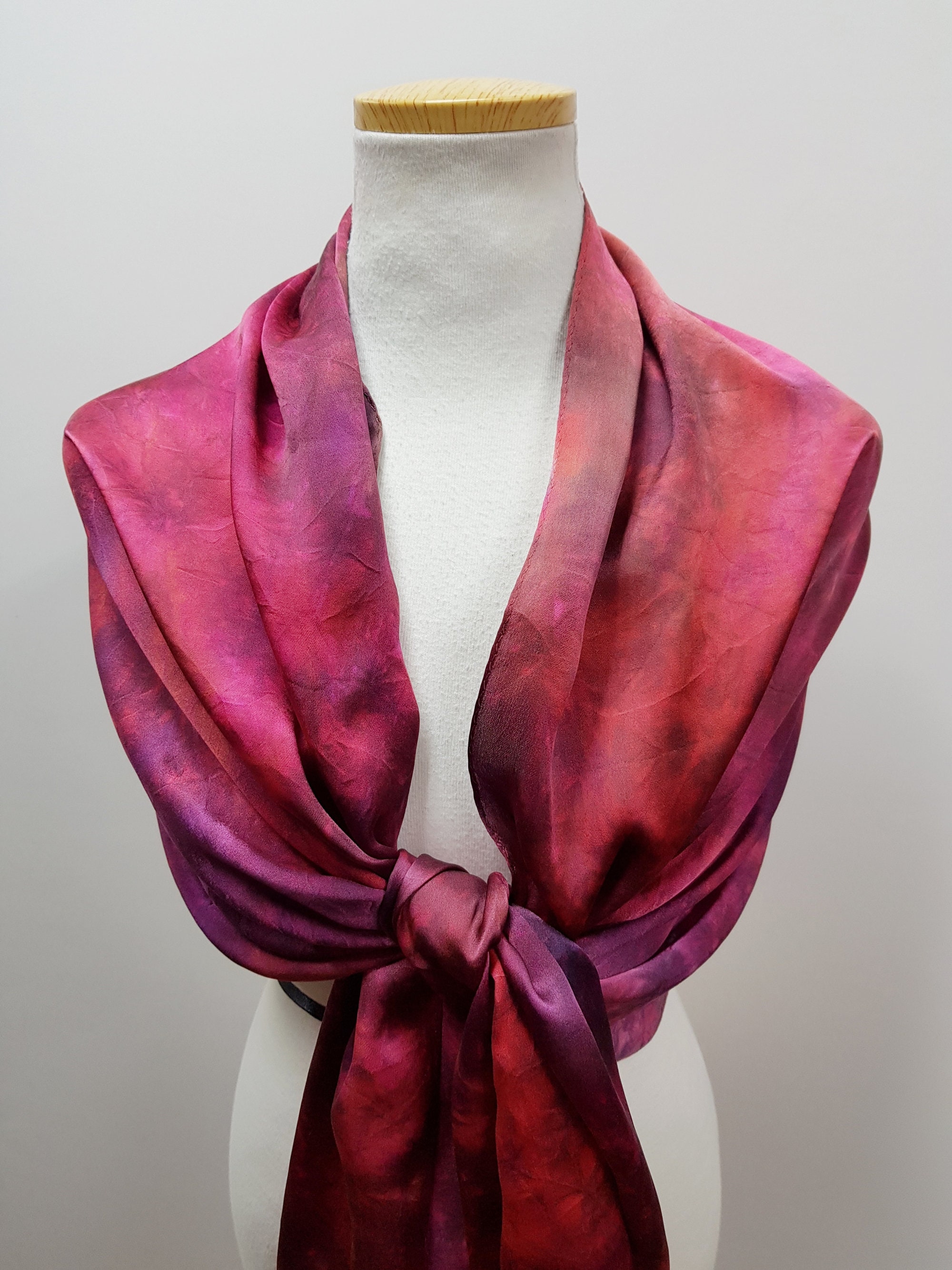 Écharpe En Soie 100% Crêpe - Teinte Main Rose Mauve - 11x60 Pouces - Neuf Sans étiquettes