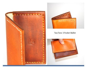 Genuine Leather Two Tone 3 pocket wallet  Business card holder