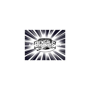 May include: Black and white logo of the Cincinnati Bengals with a tiger leaping in front of the word "Bengals". The logo is set against a background of black and white radiating lines.