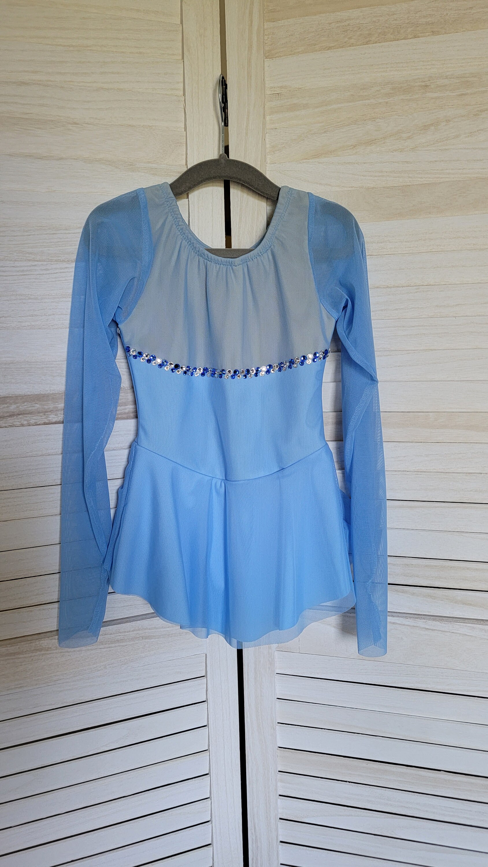 Custom Blue and Ivory Figure Skating Dress, Adult X-Small
