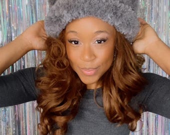 Faux Fur Cat Ear Beanie | Crochet Kitty Hat | Cozy Y2K Winter Beanie | Soft Furry Cat Hat | Handmade Aesthetic Gift