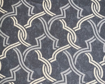 7+ Yards Designer Waverly P Kaufmann PK Lifestyles Charcoal Gray & Ivory Geometric Modern Fretwork Lattice Retro Trellis Cotton Fabric