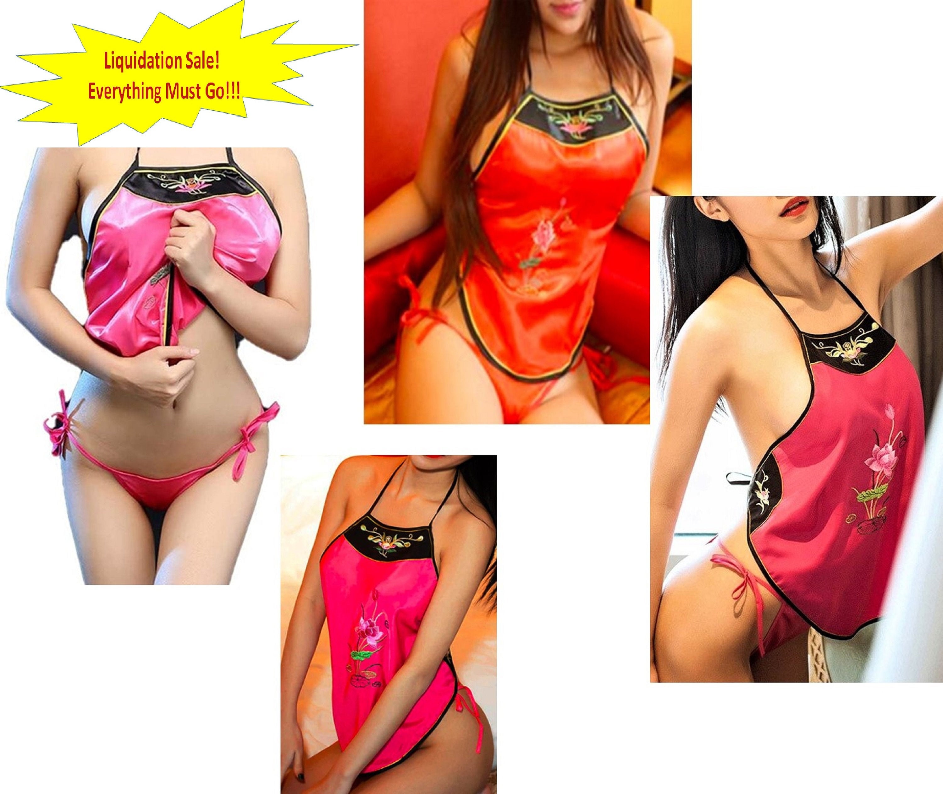 Sexy Lingerie Set Retro Chinese Oriental Cheongsam Style Embroidered Flowers Bellyband Erotic Halter Top With Thong G string Underwear Etsy UK