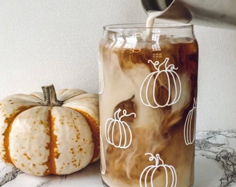 Pumpkin Beer Can Glass, Iced Coffee Glass, Soda Can Glass, Boho Pumpkin Glass