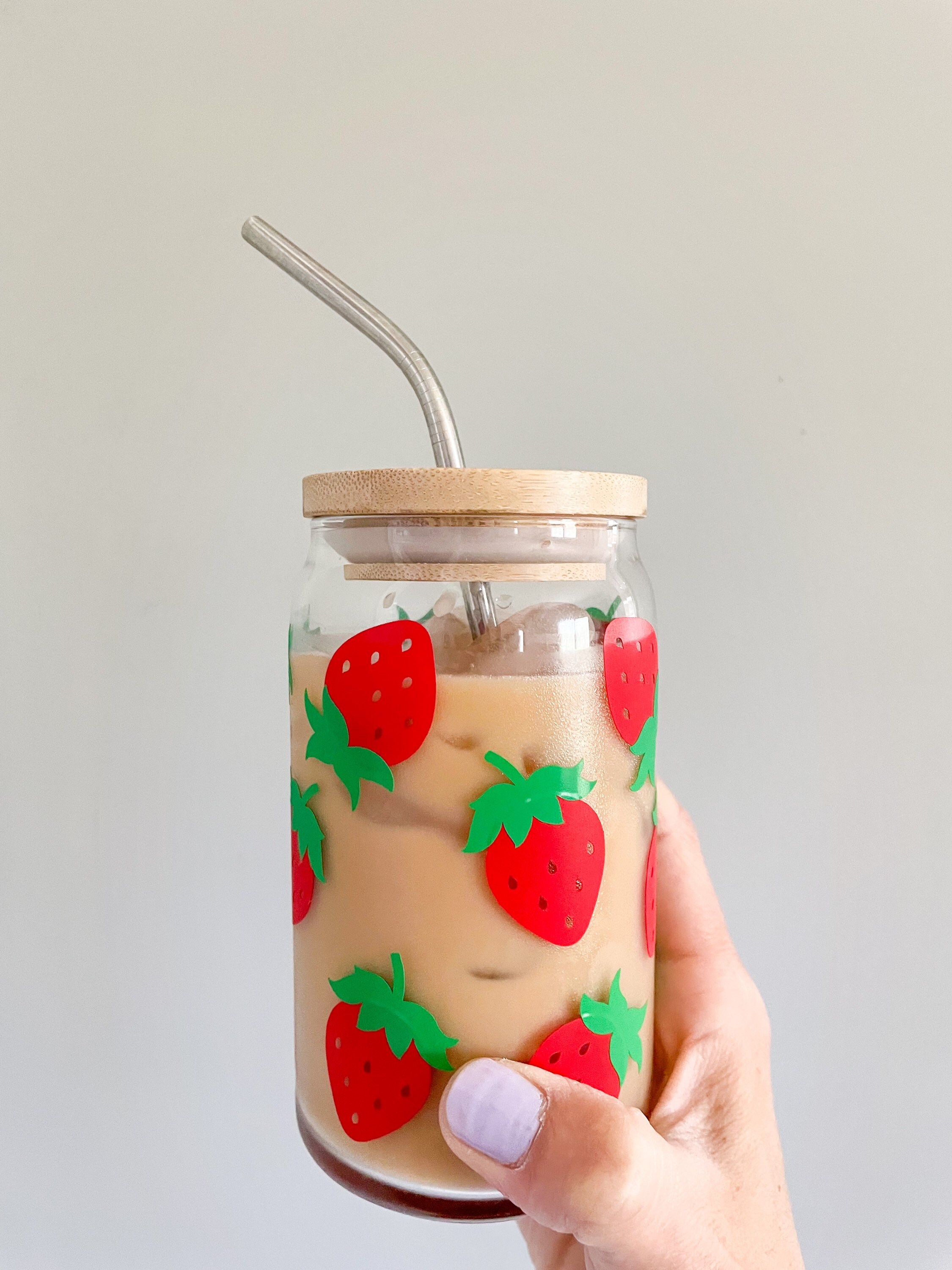 Strawberry Can Glass Cup Beer Can Glass Iced Coffee Glass Etsy
