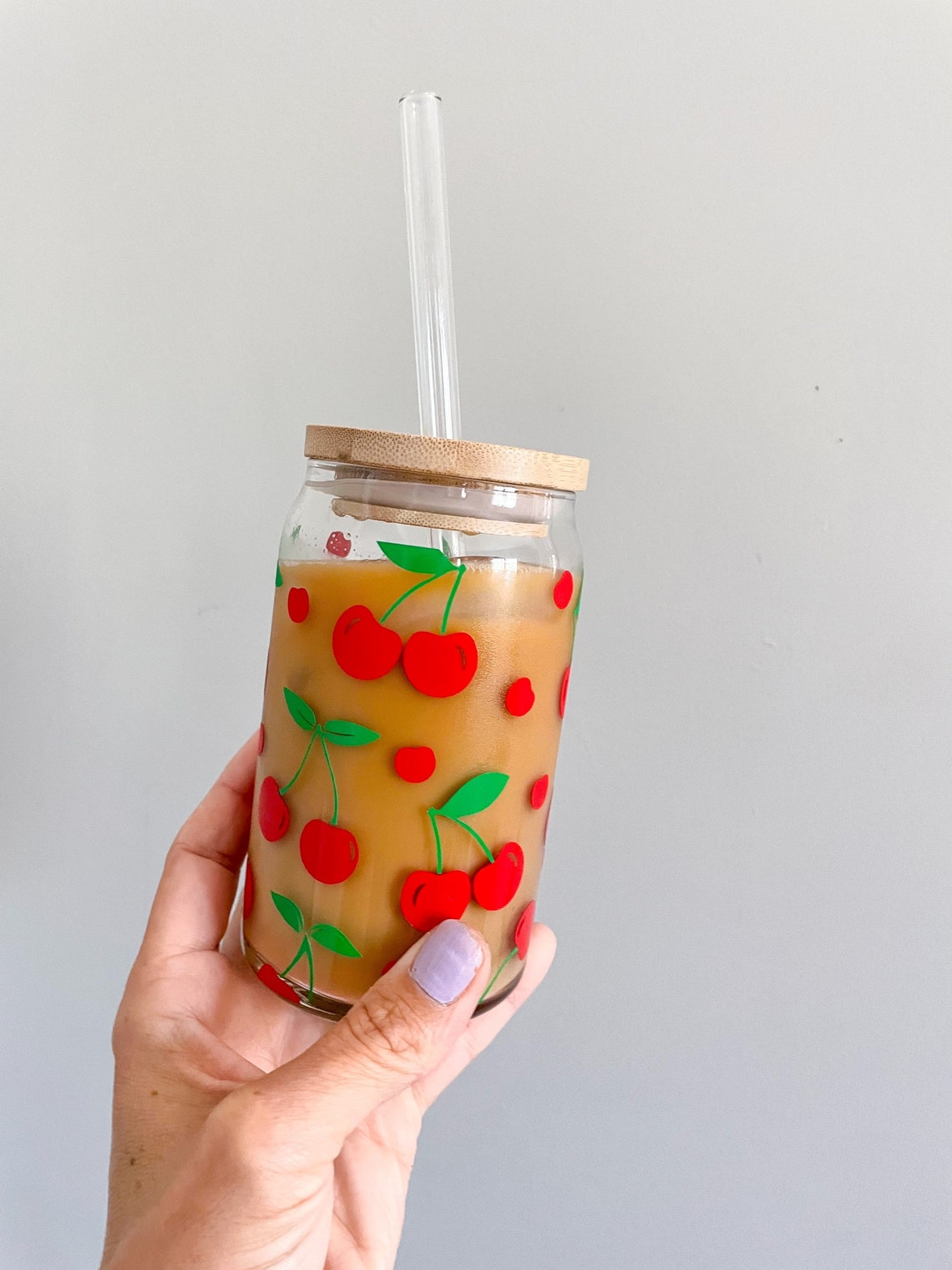 Cherry Can Glass Cup Summer Iced Coffee Cup Cherry Cup Etsy