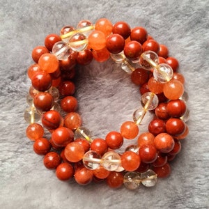 Spersonalizowana bransoletka lecznicza na kostkę lub kostkę z 3 czakrami z cytrynem, czerwono-pomarańczowym awenturynem i czerwonym jaspisem - korzeń, kość krzyżowa, splot słoneczny