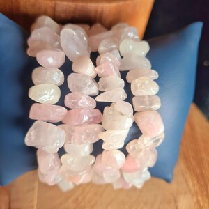 Large Chips Rose Quartz Bracelet: opening of the heart chakra, centre of love and compassion in the body&#39;s energy system, unconditional love