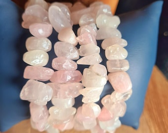 Large Chips Rose Quartz Bracelet: opening of the heart chakra, centre of love and compassion in the body's energy system, unconditional love