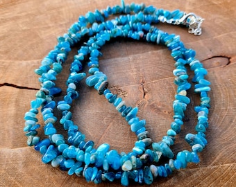 Blue Apatite Crystal Necklace - manifestation, inspiration, communication; Throat Chakra necklace, Third Eye Chakra necklace